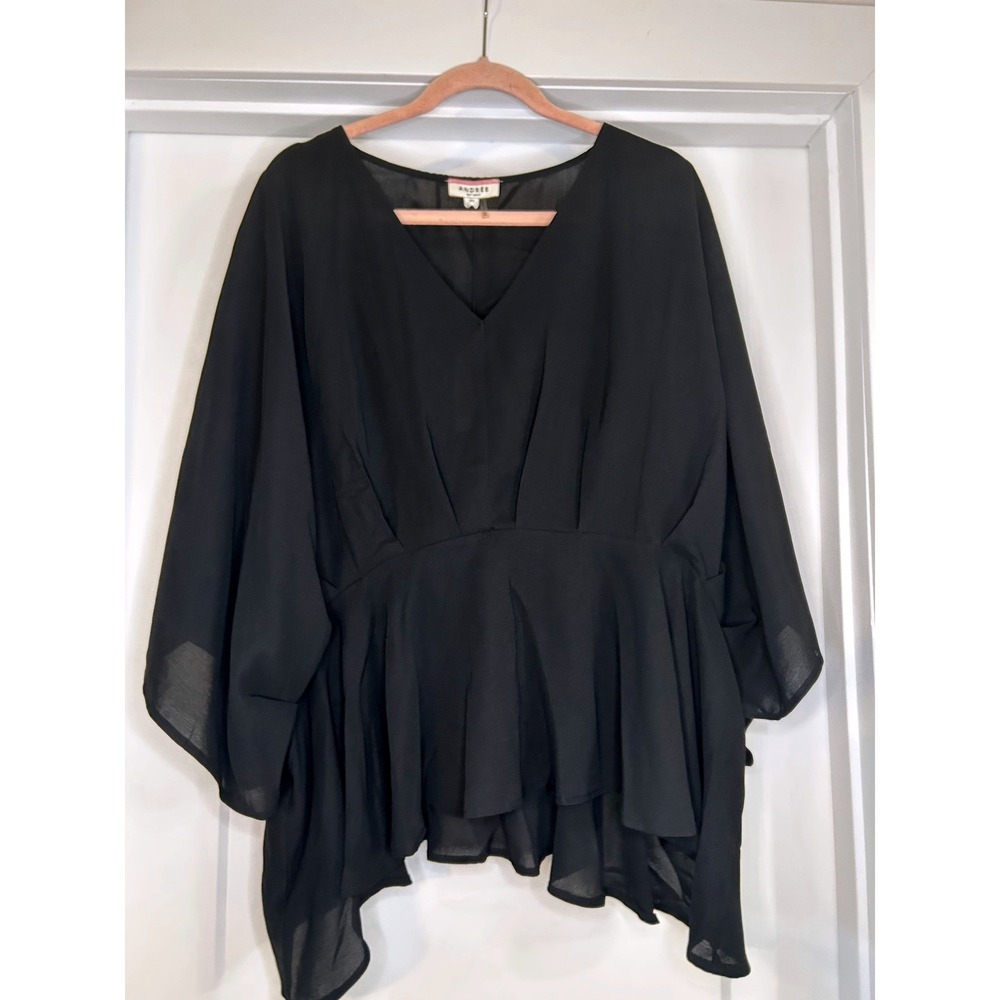 NEW Andree by Unit Black Kimono Sleeve Peplum Blouse Whimsigoth 2X Romantic‎